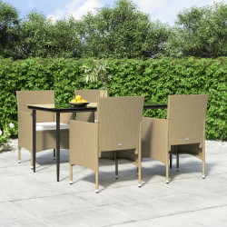 5 Pcs conjunto de jantar p/ jardim c/ almofadões bege e preto