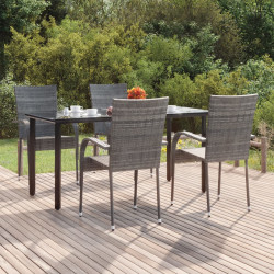 5 Pcs conjunto de jantar p/ jardim vime PE cinzento