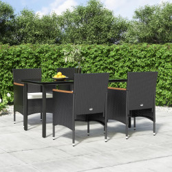 5 Pcs conjunto de jantar p/ jardim c/ almofadões preto