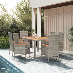 7 Pcs conjunto de jantar p/ jardim c/ almofadões vime PE cinza