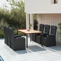 7 Pcs conjunto de jantar p/ jardim c/ almofadões vime PE preto