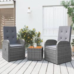 3 Pcs conjunto lounge de jardim vime PE/acácia maciça cinza