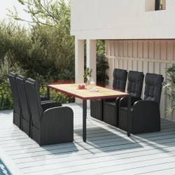 7 Pcs conjunto de jantar p/ jardim c/ almofadões vime PE preto