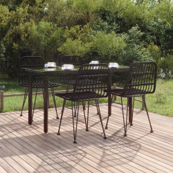 5 Pcs conjunto de jantar p/ jardim vime PE preto