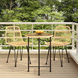 3 Pcs conjunto de jantar para jardim vime PE