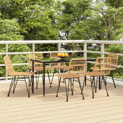 7 Pcs conjunto de jantar para jardim vime PE