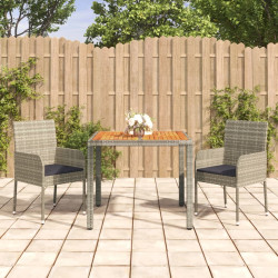 3 Pcs conjunto de jantar p/ jardim c/ almofadões vime PE cinza
