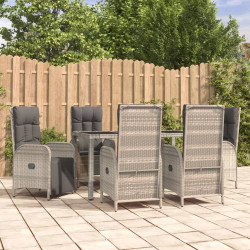 7 Pcs conjunto de jantar p/ jardim c/ almofadões vime PE cinza