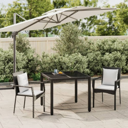 3 Pcs conjunto de jantar p/ jardim c/ almofadões vime PE preto