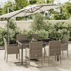 7 Pcs conjunto de jantar p/ jardim c/ almofadões vime PE cinza
