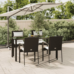 5 Pcs conjunto de jantar p/ jardim c/ almofadões vime PE preto