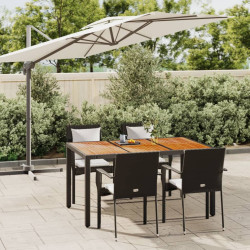 5 Pcs conjunto de jantar p/ jardim c/ almofadões vime PE preto
