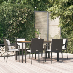 7 Pcs conjunto de jantar p/ jardim c/ almofadões vime PE preto