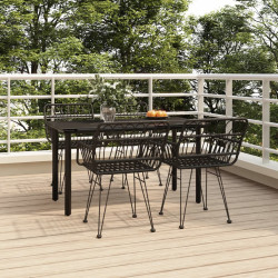 5 Pcs conjunto de jantar p/ jardim vime PE preto