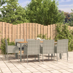 9 Pcs conjunto de jantar p/ jardim c/ almofadões vime PE cinza