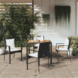 5 Pcs conjunto de jantar p/ jardim c/ almofadões vime PE preto