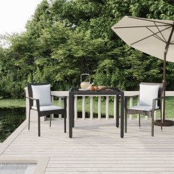 3 Pcs conjunto de jantar p/ jardim c/ almofadões vime PE preto