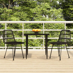 3 Pcs conjunto de jantar para jardim vime PE preto