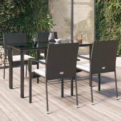 5 Pcs conjunto de jantar p/ jardim c/ almofadões vime PE preto