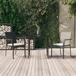 3 Pcs conjunto de jantar p/ jardim c/ almofadões vime PE preto