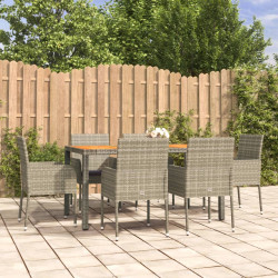 7 Pcs conjunto de jantar p/ jardim c/ almofadões vime PE cinza