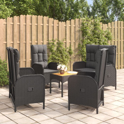 5 Pcs conjunto de jantar p/ jardim c/ almofadões vime PE preto
