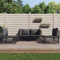 4 Pcs conjunto lounge de jardim com almofadões aço antracite