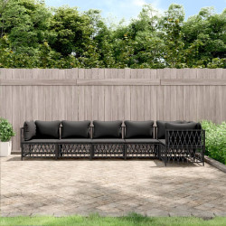 6 Pcs conjunto lounge de jardim com almofadões aço antracite