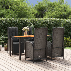 5 Pcs conjunto de jantar p/ jardim c/ almofadões vime PE preto