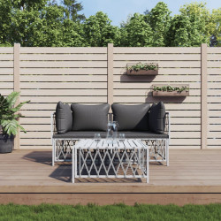 3 Pcs conjunto lounge de jardim com almofadões aço branco