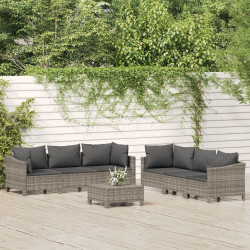 7 Pcs conjunto lounge de jardim c/ almofadões vime PE cinzento