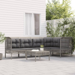 6 Pcs conjunto lounge de jardim c/ almofadões vime PE cinzento