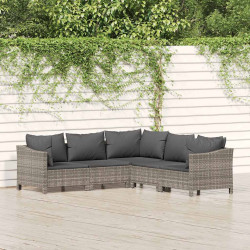 5 Pcs conjunto lounge de jardim c/ almofadões vime PE cinzento