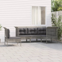 5 Pcs conjunto lounge de jardim c/ almofadões vime PE cinzento