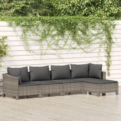 5 Pcs conjunto lounge de jardim c/ almofadões vime PE cinzento