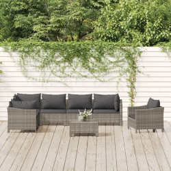 8 Pcs conjunto lounge de jardim c/ almofadões vime PE cinzento