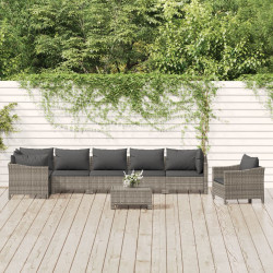 8 Pcs conjunto lounge de jardim c/ almofadões vime PE cinzento