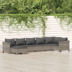 7 Pcs conjunto lounge de jardim c/ almofadões vime PE cinzento