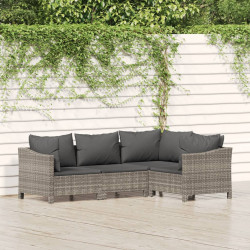 4 Pcs conjunto lounge de jardim c/ almofadões vime PE cinzento