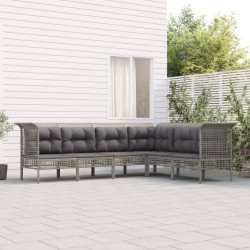 6 Pcs conjunto lounge de jardim c/ almofadões vime PE cinzento