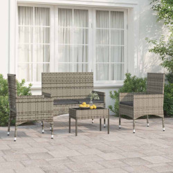 4 Pcs conjunto lounge de jardim c/ almofadões vime PE cinzento