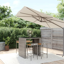 5 Pcs conjunto de bar p/ jardim vime PE/acácia maciça cinzento