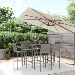 7 Pcs conjunto de bar para jardim vime PE cinzento