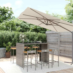 7 Pcs conjunto de bar p/ jardim vime PE/acácia maciça cinzento