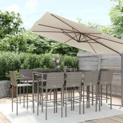11 Pcs conjunto de bar para jardim vime PE cinzento