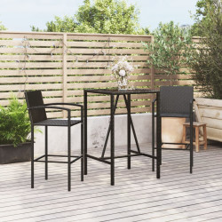 3 Pcs conjunto de bar para jardim vime PE preto