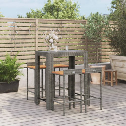 5 Pcs conjunto de bar p/ jardim vime PE/acácia maciça cinzento