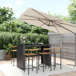 7 Pcs conjunto de bar p/ jardim vime PE/acácia maciça preto