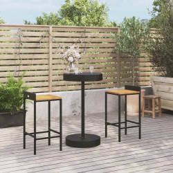 3 Pcs conjunto de bar p/ jardim vime PE/acácia maciça preto
