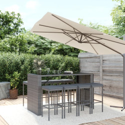 9 Pcs conjunto de bar p/ jardim c/ almofadões vime PE cinzento